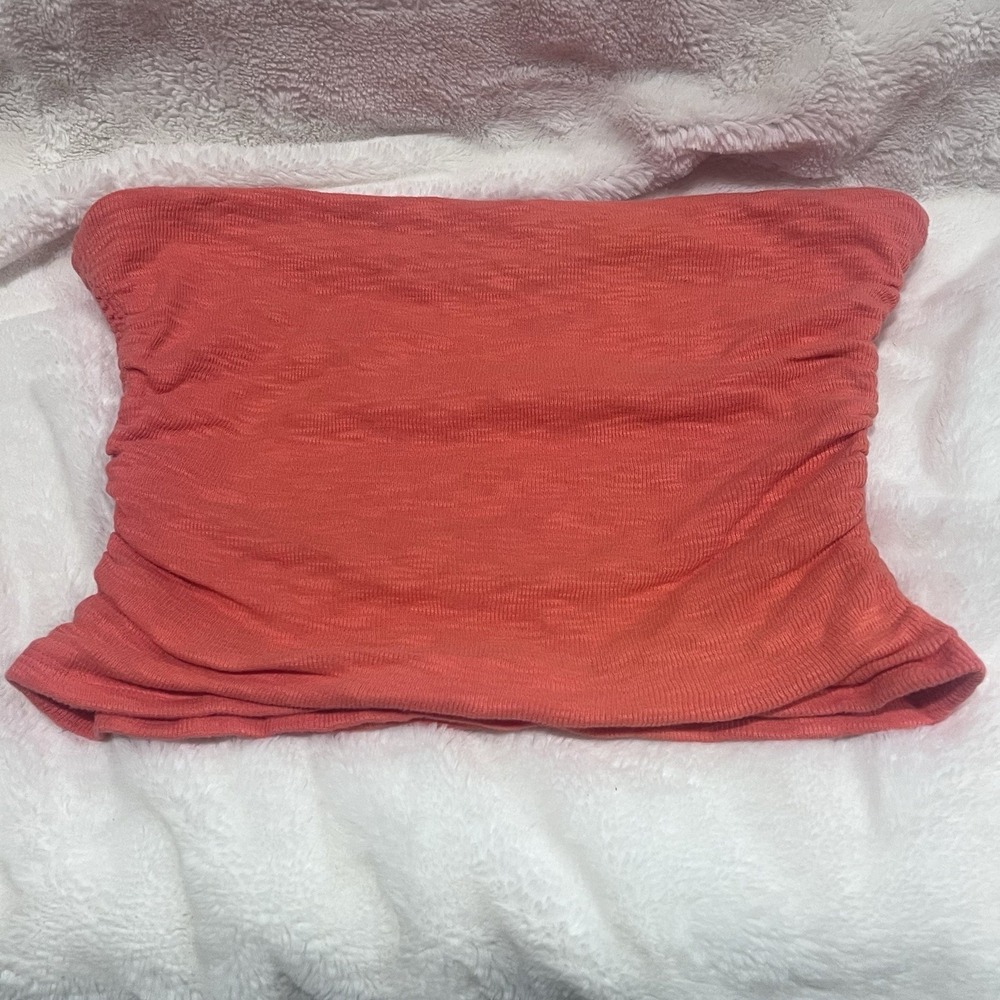 Free People‎ Coral Ruched Sides Strapless Top - No Size Tag Est Medium Crop EC